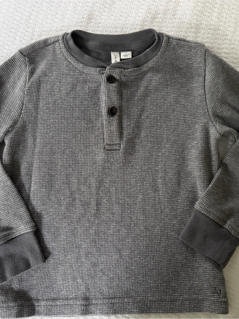 Janie and Jack Gray Waffle-Knit Henley thermal